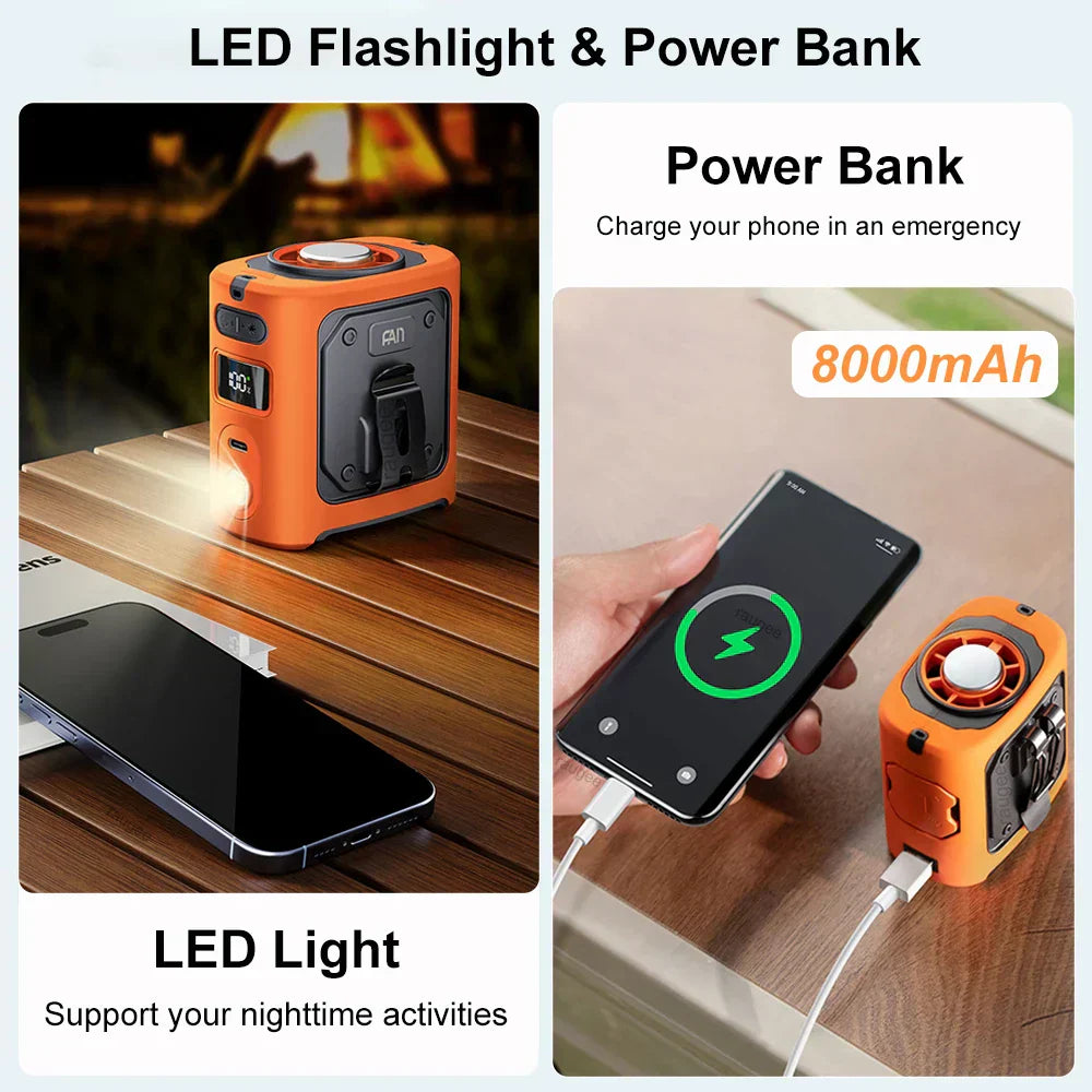 Fan Ceinture Rechargeable Power Bank 8000mAh LED Lumière Été Canicule